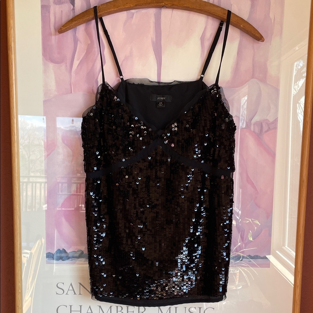 J. Crew Collection Black Sequin Tulle Cami, Size XS